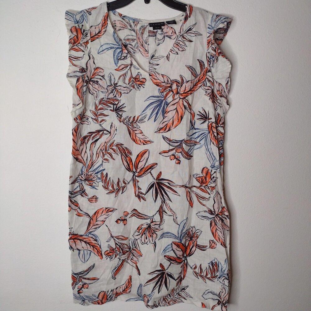 NWOT Tahari Women's White Floral/100% Linen Dress Size Small
